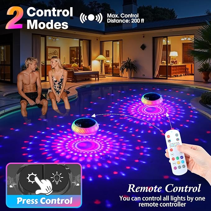 Floating Pool Lights Solar Charged, 7.6 Inch RGB Upper & Lower Color Changing Solar Pool Lights that Float with Dynamic Lighting Effects, IP68 Waterproof Floating Light for Pool Party Decor(1)