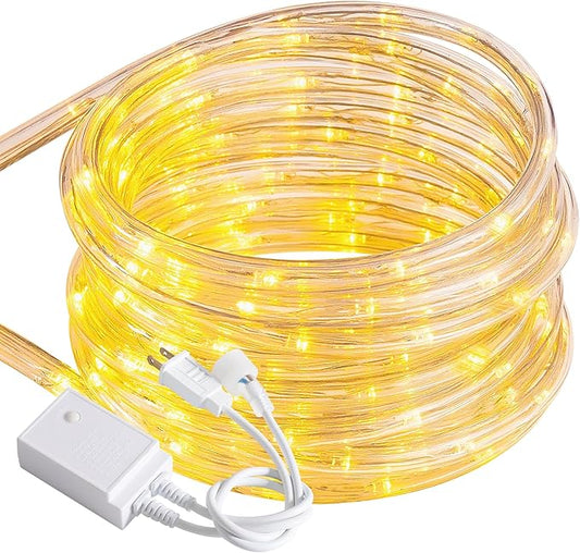 Waterproof LED Rope Lights, Connectable & Flexible with 8 Modes, Outdoor Lighting for Deck, Garden, Pool, Patio & Christmas Decor (Warm White, 20ft)