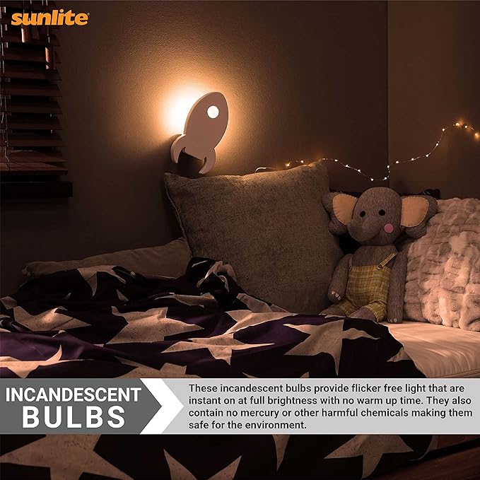 Sunlite 01280 7C7 Incandescent Bulb, 7 Watt, Candelabra E12 Base, C7 Small Night Light, Colored Bulb, Clear, 25 Count