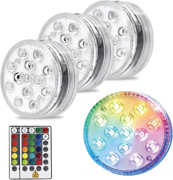 Upgraded Magnetic Pool Lights for Above ground and inground pool, Battery Underwater RGB 16 Colors Submersible LED Lights with Remote & Timer Off, for Hot Tubs, Fountains, Party, Vase - 4 Pack