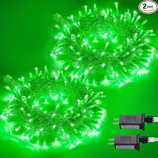JMEXSUSS 2 Pack Green St Patricks Day Lights, Each 100 LED Connectable Green Christmas Lights Outdoor Waterproof, String Lights Plug in Indoor for St Patricks Day Christmas Bedroom Decorations