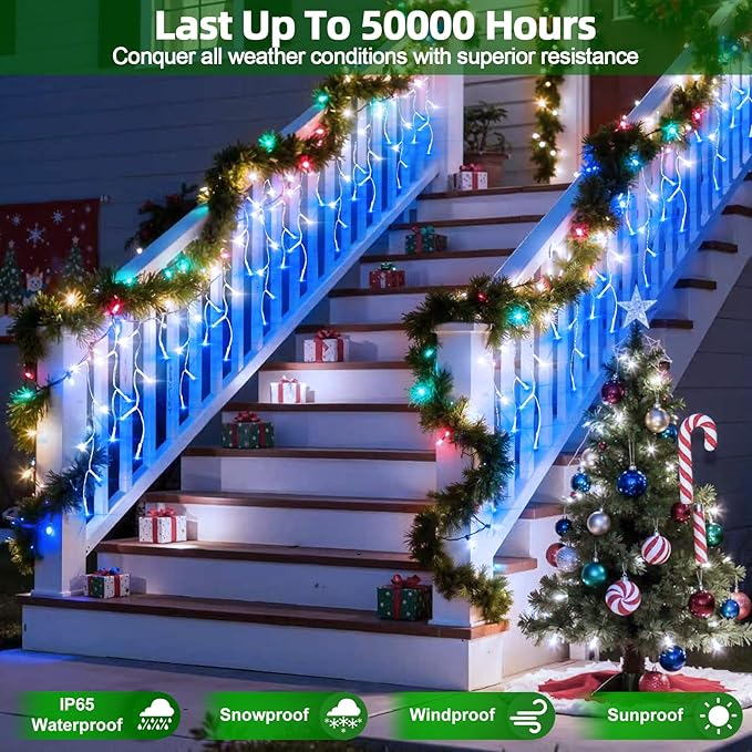 810 LED Christmas Lights with 180 Drops, 82ft 12 Modes Blue and White Fairy String Lights with Timer Dimmable, Waterproof Twinkle Lights for Christmas Indoor Outdoor Holiday Wedding Party Eaves Decor