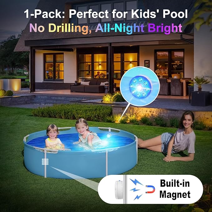 Magnetic Floating Shower Lights with Remote - LUXJET 1 Pack RGB Color IP68 Waterproof Rechargeable Battery Operated Underwater Pool Lights for Christmas, Halloween Decor, Spa, Bath, Fountains