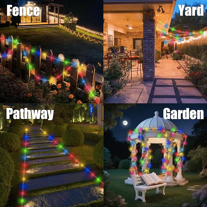 (Multicolor Fairy Light Solar Outdoor 33Ft 100 LED Rope Lights for Outside 8 Modes Solar Rope Lights Outdoor Waterproof for Patio Fence Party Garden Yard Home Holiday Tree Decoration.