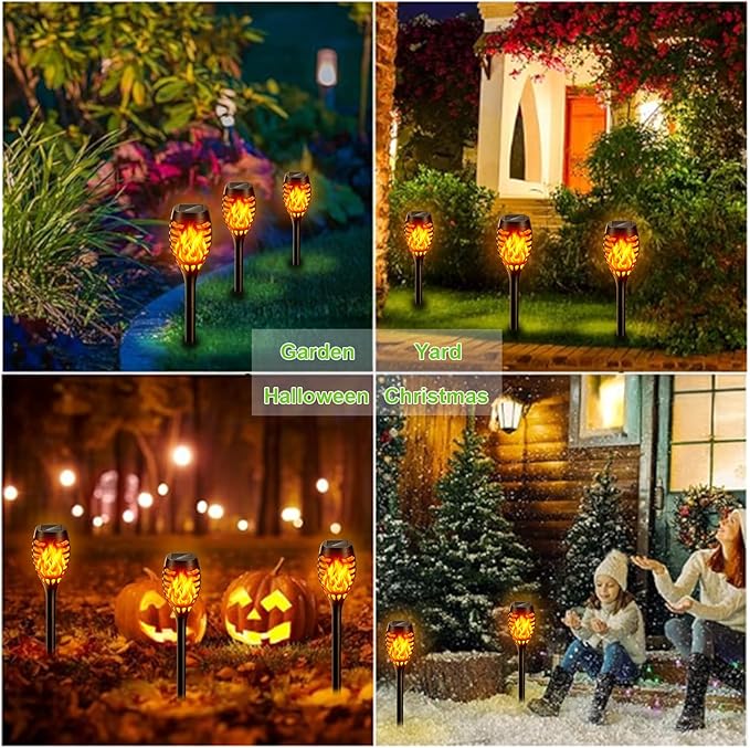Solar Lights Outdoor: 10 Pack Solar Torch Lights Outdoor Flickering Flame for Halloween Decorations Outdoor - Waterproof Solar Garden Lights - Torches Flame Light for Yard Patio Pathway Lawn Decor