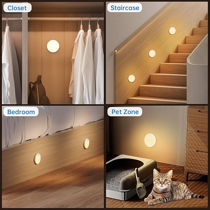 Motion Sensor Night Light,LED Rechargeable Indoor Night Lights,Magnetic Cabinet Light Closet Light for Kitchen Bedroom Bathroom Stairs 6 Pack (Warm Lamp)
