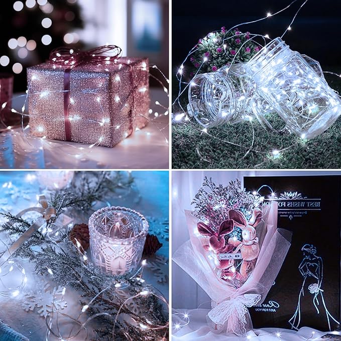 【10 Pack】Fairy Lights Battery Operated with Timer, 7FT 20LED String Lights Waterproof Silver Wire Fairy Light Battery Powered Twinkle Lights for Bedroom Christmas Wedding Indoor Party Decor Cool White