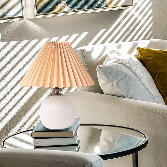 Korean Pleated Table Lamp Ins DIY Ceramic Table Lamps for Living Room Home Deco Cute Lamp with Tricolor Led Bulb Beside Lamp