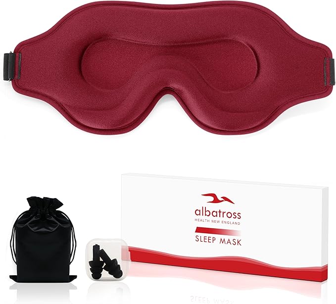 Sleep Eye Mask for Men Women, Lash Extensions 3D Sleeping Mask for Side Sleeper, Travel Blackout Night Blindfold Eye Shade Cover with Adjustable Strap (Red-3D)