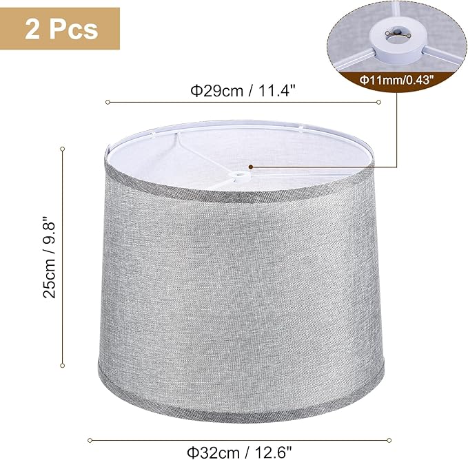 PATIKIL Lamp shades for Table Lamps Set of 2, 11.4" Top x 12.6" Bottom x 9.8" High Drum Lamp shades for Floor Lamps Medium Linen Lampshade Easy Assembly for Lamp Replacement, Gray
