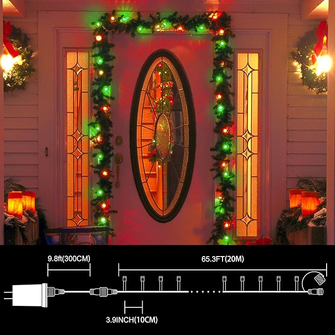LAMPHOME Red and Green Christmas Lights, 66ft 200 LED String Lights,16 Modes Twinkle Fairy Light Plug in Waterproof for Indoor Outdoor,Christmas Tree Light for Holiday,Wedding Party,Xmas Decor