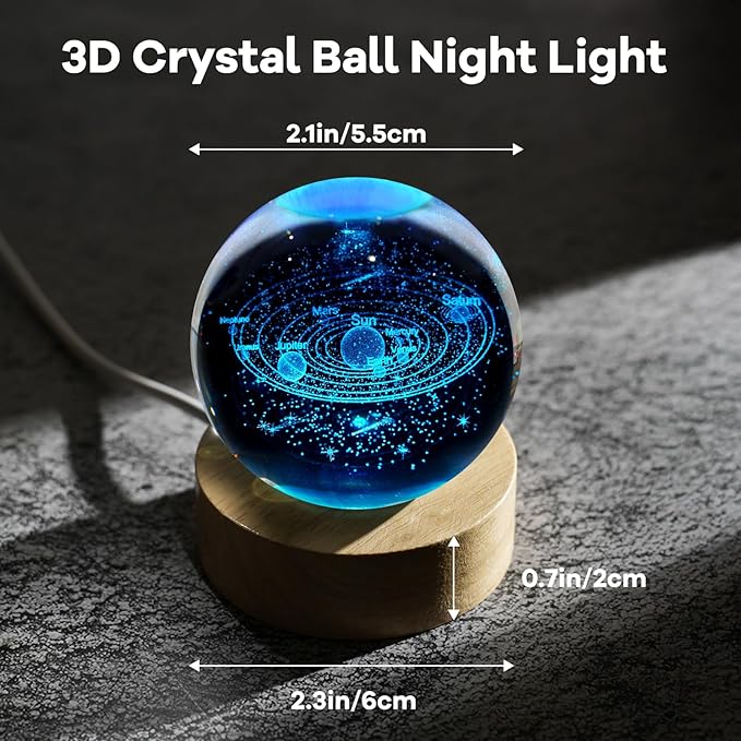 3D Solar System Crystal Ball Night Light 2.4in Galaxy Planets Glass Table Lamp Decor with 16 Colors Change Remote Control Birthday Christmas Astronomy Space Gifts for Boys Girls