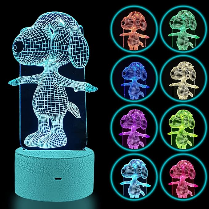 Dog Animal 3D Lamp Night Light Touch Table Desk Lamps 7 Color Changing Lights with Acrylic Flat & ABS Base & USB Charger & Remote Controller