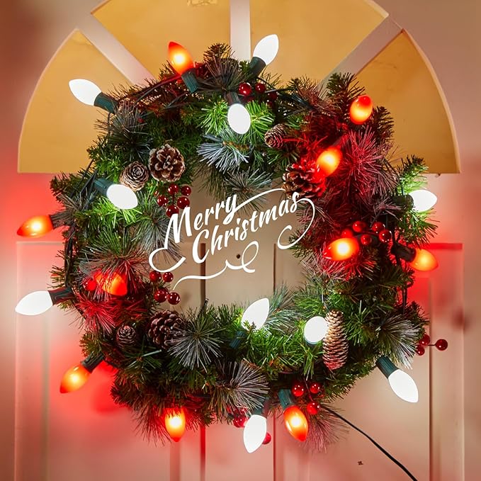 Vintage C9 LED Christmas Lights Outdoor, 100 Feet C9 String Light with 50 Shatterproof C9 Bulbs, Waterproof Connectable Christmas Tree Lights for Outside Roofline Patio Xmas Decor, Red & Pure White