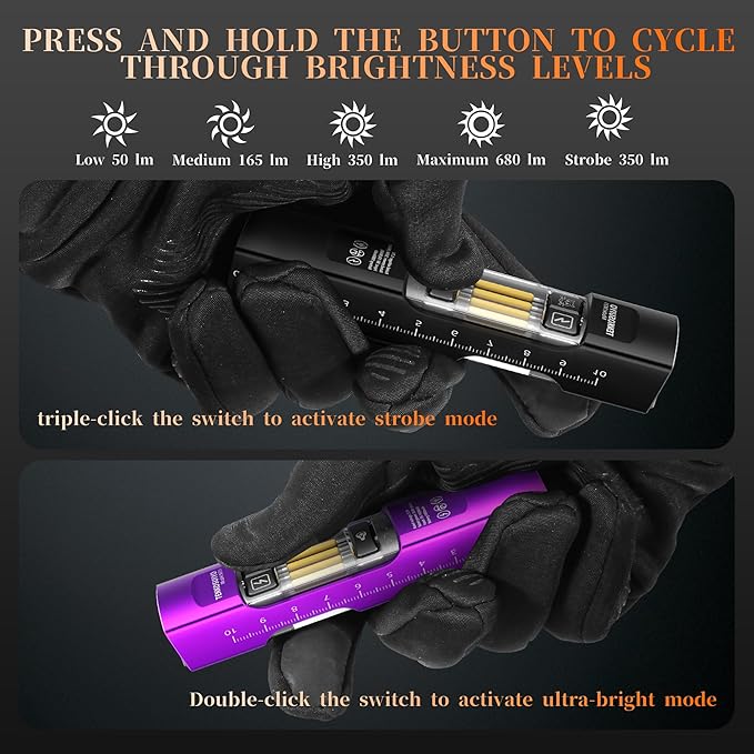 Rechargeable Flat Flashlight 680 Lumens Magnetic Clip On Hands Free Light for Car Repair Camping Emergency (Black)