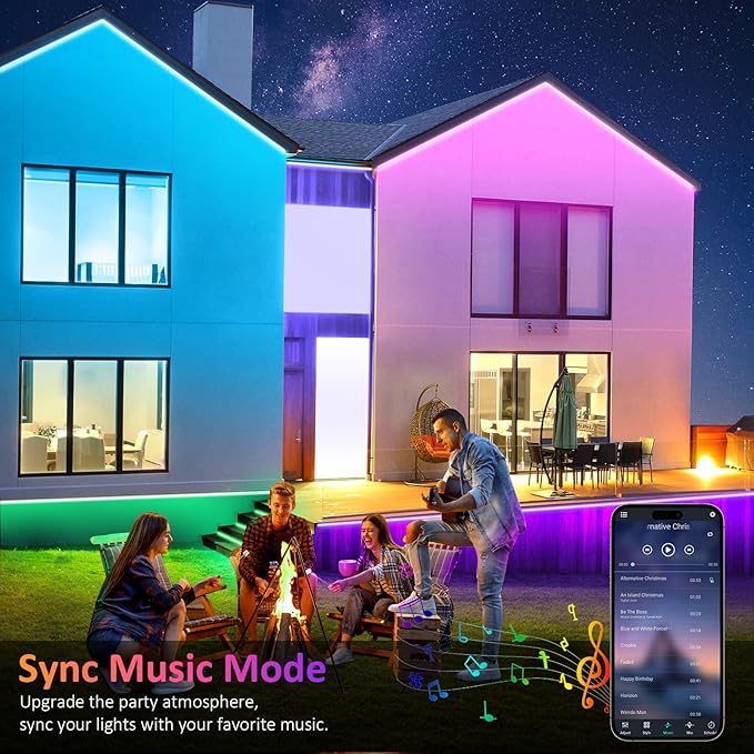 400FT Outdoor RGB LED Strip Lights, IP65 Music Sync Led Lights with App Control and Remote,Color Changing Waterproof Led Rope Lights for Outdoor, Balcony, Roof, Garden, Stairs