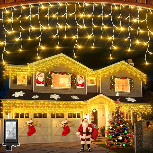 648 LED Outdoor Christmas Lights with 144 Drops, 66ft ChristmasLights with 8 Modes Timer, Christmas Twinkly Lights Waterproof for Indoor Eaves Yard Room Holiday Wedding Party Decor Warm White