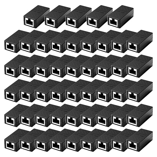 50 PCS Gigabit RJ45 Coupler, Ethernet Extender Connector in Line Coupler for Cat8/Cat7/Cat6/Cat5e/Cat5 Ethernet Cable Extender Adapter Female to Female (Black)