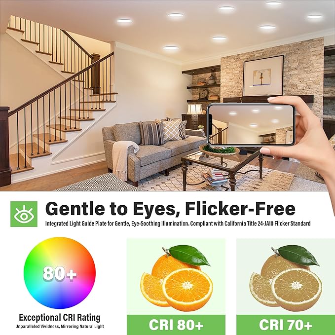 Flush Mount Ceiling Light Fixture - ETL Certified - 9 Inch Dimmable 5000K Daylight White LED, 0.63'' Ultra Thin Round Design for Bedroom, Bathroom, Kitchen, Hallway, Basement, Closet (9-Pack)‌