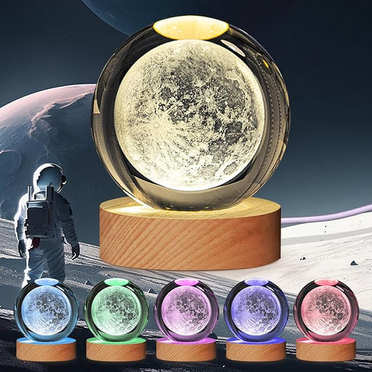 3D Solar System Crystal Ball Moon Night Light,3.15 inch 7 Color Changing for Bedroom Decor Lamp,Christmas BirthdayGifts for Kids,Boys,Girls,Teens
