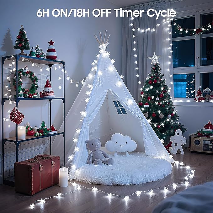 Christmas Lights, Snowflake Rechargeable Fairy Lights, 20FT 40 LED Mini String Lights Battery Operated Indoor, Twinkle Lights with 8 Modes & Timer for Bedroom Party Xmas Tree Decorations, Cool White