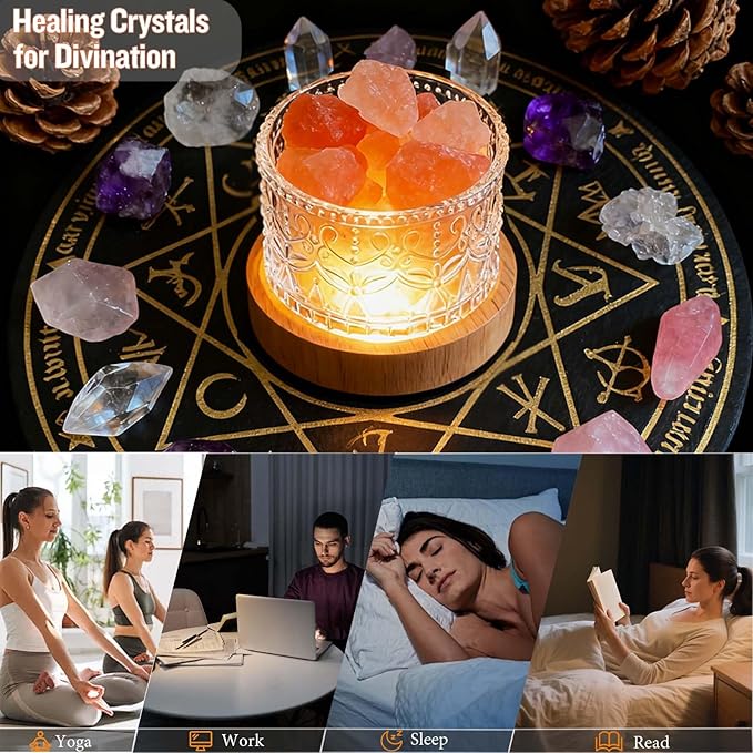 Runyangshi Himalayan Salt Lamp Night Light - Natural Crystal Stones, 3 Lighting Modes with 10 Brightness Levels, Kid & Pet Friendly Design, USB Powered, Ideal for Home and Decor & Gift