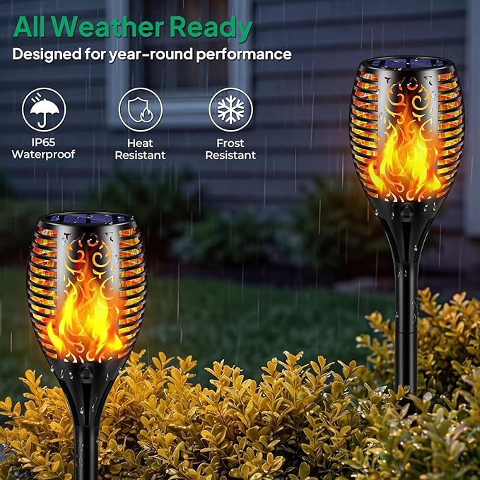 TomCare Solar Lights Outdoor Flickering Flame Solar Torch Lights Waterproof Outdoor Lighting Solar Powered Pathway Lights Christmas Decorations for Garden Patio Yard Landscape, 8 Pack