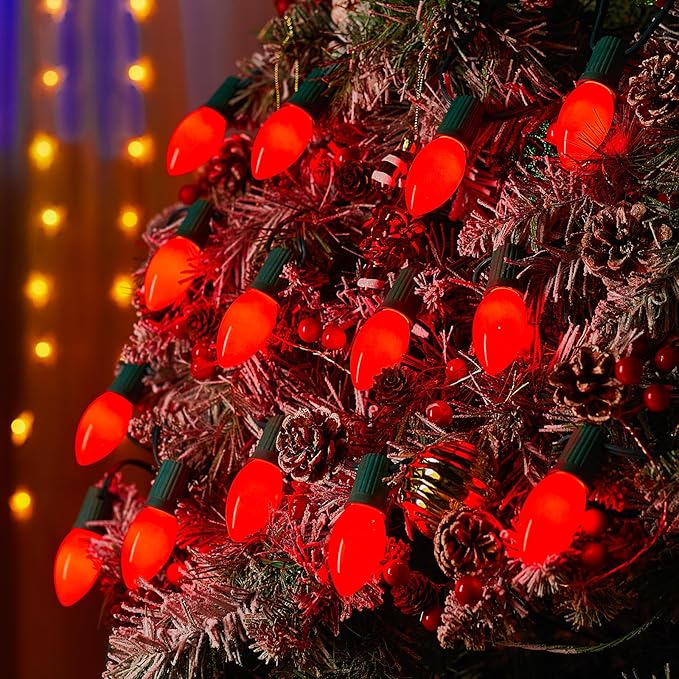 Brightown 25 Pack C9 Replacement Bulbs, Christmas C9 Incandescent Bulbs for Christmas String Lights, Christma Tree, Indoor Outdoor Holiday Decor, E17 Intermediate Base, 7 Watts, Red