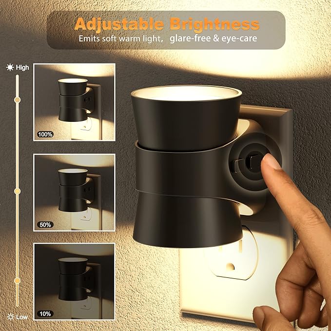 JandCase Night Light, Night Lights Plug Into Wall with 3 Color Temperatures, 2 Pack Dusk to Dawn Sensor Dimmable Nightlight, 3CCT (3000K/4000K/5000K) Adjustable LED Night Light for Bathroom Hallway