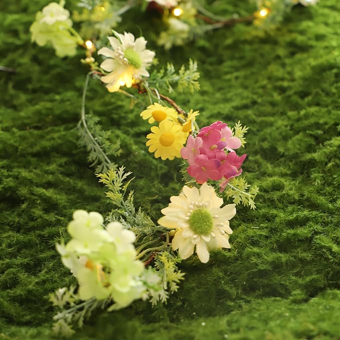 Wildflower Garland Easter String Lights Battery Operated with Remote Multicolor Daisy Floral & Leaf Lights for Bedroom Outdoor Party Holiday Home Spring Easter Decorations