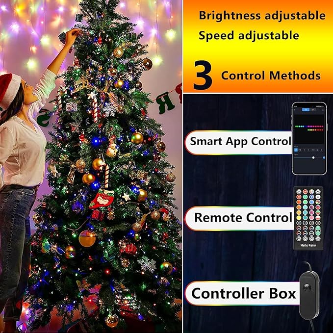 iBaycon Smart Color Changing Christmas Lights, 66FT 200 LED RGB Christmas Tree Lights Remote & App Controlled String Lights for Outdoor Indoor Christmas Decorations