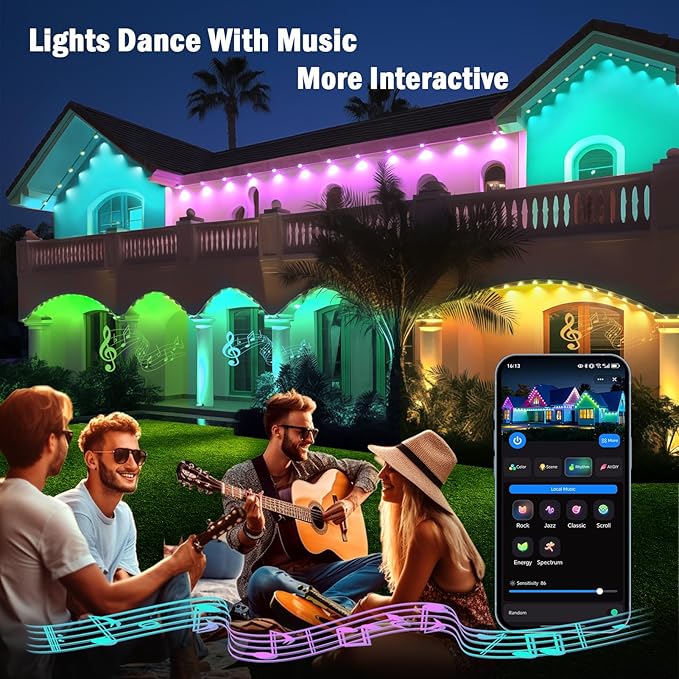 Permanent Outdoor Christmas Lights 100ft,Smart RGB Color Changing Eave Lights with 63 Scene Modes, IP67 Waterproof Permanent Holiday Lamps Outdoor,APP,Voice,Remote Control