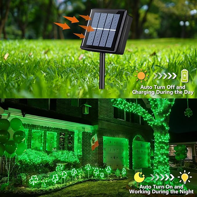 YEGUO 4 Pack Green Solar Fairy Lights, Each 33ft 100 LED Christmas Lights Outdoor Waterproof, 8 Modes Sliver Wire Solar String Lights