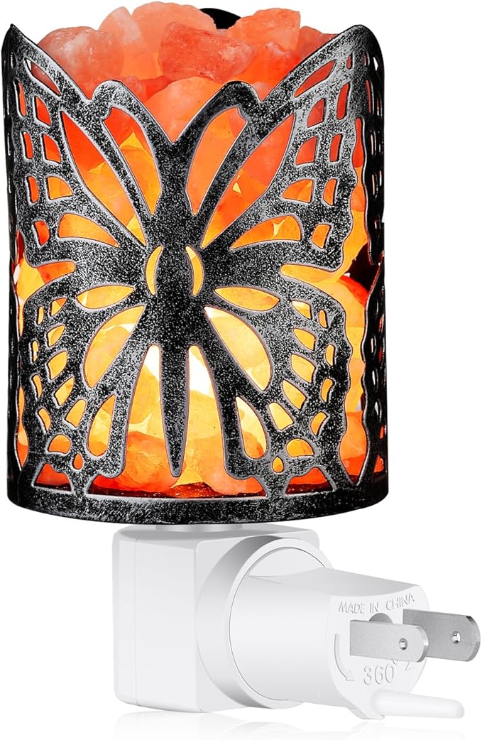 Himalayan Salt Lamp,Natural Wall Light Salt Lamp with 2 Bulbs,Rocks Salt Night Light with Butterfly Metal Basket Gift