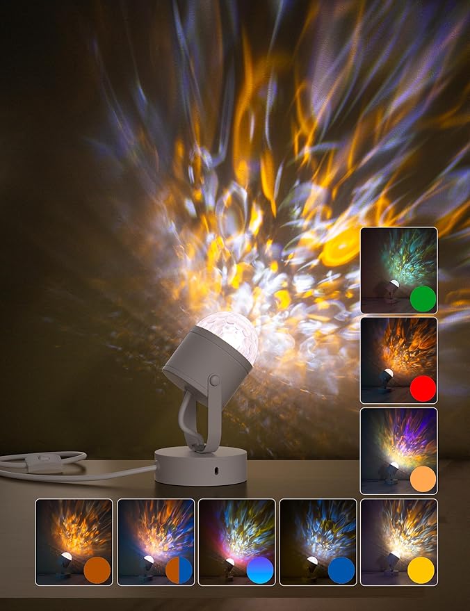 Joyzy Plug-in Dynamic Ocean Wave Table Lamp with Remote Water Ripple Night Light Projector for Room Party Decoration, Color Changing Ambient Lamps, Christmas Decor Lights, Videography Projection