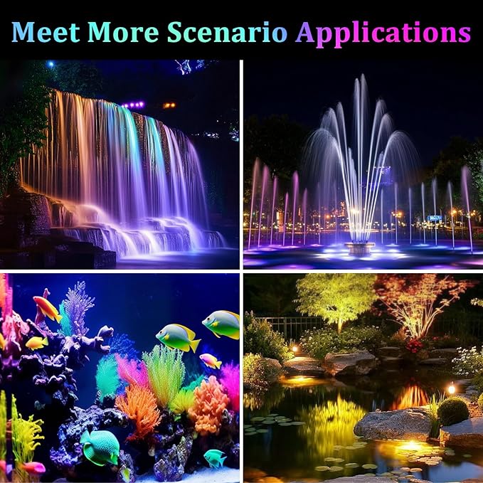 PChero Submersible LED Pond Lights with Timer, RGB Color Changing Underwater Light, IP68 Waterproof Spotlights Fountain Lights for Pool, Fish Tank, Garden, Yards, Waterfall (4 Lights)