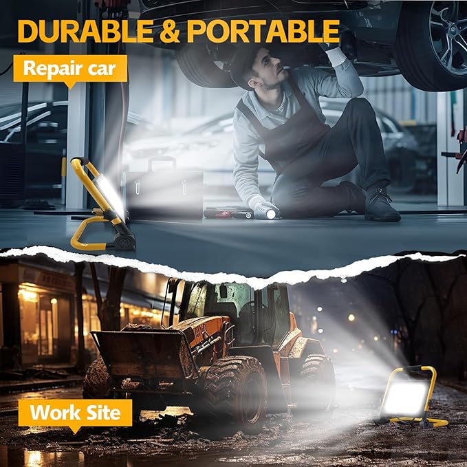 7000 Lumen Work Lights with Stand, 1 Adjustable Head LED Work Light, with Adjustable and Foldable Tripod Stand, Waterproof Lamp with Individual Switch with 6500 Kelvin Color Temperature (1-Head)