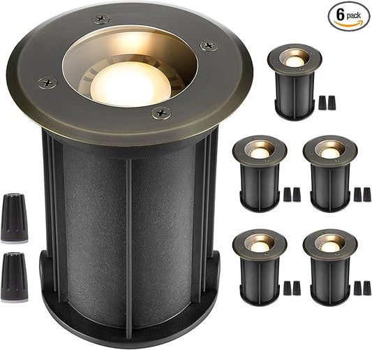 Gardenreet Low Voltage Well Light - Brass All Weather Ip65 Hardwired In-Ground LED Lighting, 12V Directional Fixture, Antique Bronze for Floor Pathway Tree Without MR16 Bulb