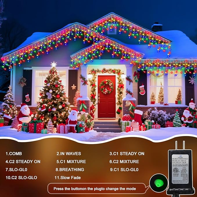 66 Ft Ice Lights for Outside, 640 LED Christmas Lights Outdoor Plug in, Christmas String Lights with 11 Modes & Timer for Holiday, Party, Wedding, House, Patio, Outdoor Decorations