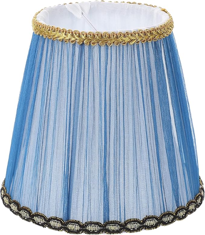 Lurrose Vintage Decor Lamp Shades Cloth Lamp Shade Covers, Clip On Bulb Lamp Shade Fabric Lampshade with Harp Pleated Cone for Table Chandelier Wall Lamp, Blue Small Lamp Shades Lamps Shades
