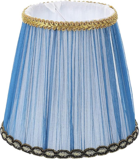 Lurrose Vintage Decor Lamp Shades Cloth Lamp Shade Covers, Clip On Bulb Lamp Shade Fabric Lampshade with Harp Pleated Cone for Table Chandelier Wall Lamp, Blue Small Lamp Shades Lamps Shades