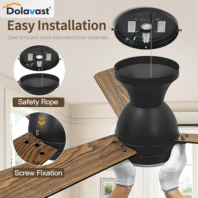 Ceiling Fans with Lights and Remote, 42 Inch Ceiling Fan with Light, Low Profile, Reversible, Dimmable LED, Flush Mount, Quiet, DC Motor, Black Ceiling Fan for Bedroom, Kitchen, Dining Room