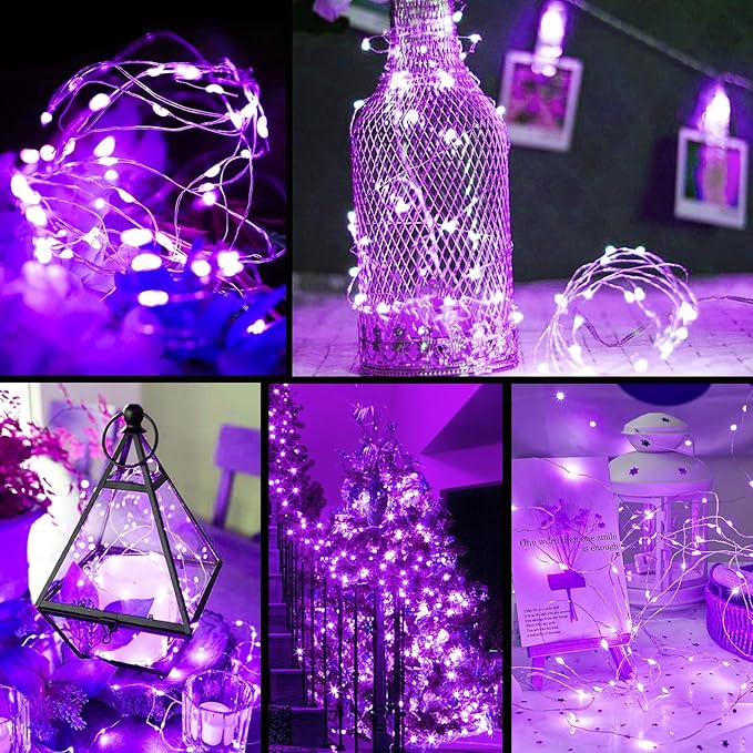 ZGWJ Fairy Lights Battery Operated, 50 Pack Twinkle String Lights 20 LED 7FT 3 Lighting Modes for Bedroom Decor, Easter, Halloween, Christmas, Party Indoor and Outdoor Decoration (Purple, 50PCS)