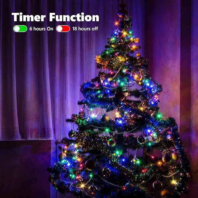 Lomotech Battery Operated Christmas Lights - 2 Pack Total 33ft 100LEDs Mini String Lights 8 Modes Waterproof with Timer for Home, Garden, Party, Holiday, Tree Decoration （Green Wire,Multicolor）