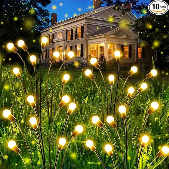 OZS 10 Pack Total 80 LED Solar Garden Lights Fairy Outdoor - Solar Firefly Lights Outdoor, Sway by Wind, Waterproof for Garden Patio Pathway Fairy Decoration (Warm White)