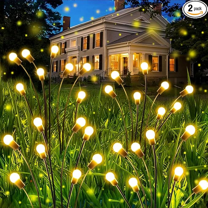 OZS Upgraded 2Pack Total 16LED Solar Christmas Lights - Solar Garden Lights Outdoor, Solar Firefly Lights, Sway by Wind, Solar Lights Outdoor Waterproof for Pathway Christmas Decoration(Warm White)