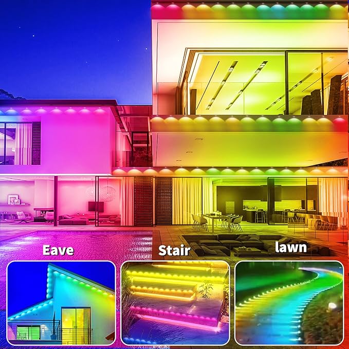 Permanent Outdoor Lights 400ft Smart Outside RGB LED Christmas Light, App Control Remote IP67 Waterproof Eternity Eaves Lighting for Halloween，House，Patio Decor ，Garden Decor, Decorations