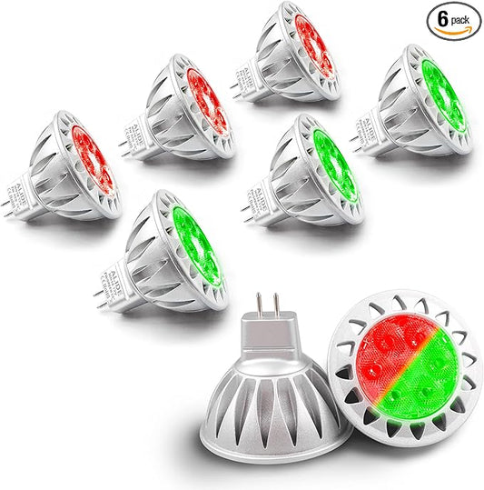 ALIDE LED Bulbs, 7W MR16, Red Green, 38 Deg, 6 Pack Mix, Replace 50W-75W Halogen, Low Voltage AC/DC12V, GU5.3 Base, for Christmas Holiday Decoration, Outdoor Landscape Lighting