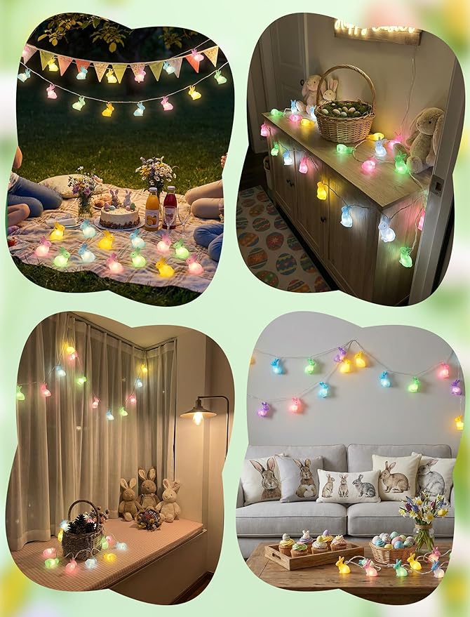 GOOTHY Easter Rabbit String Lights Plug in, Indoor Outdoor Easter Decorations Lights with 10 LED Colorful Bunny Light, Hanging Spring Pastel Bunny Lights for Party Garden Birthday Wedding Home Decor