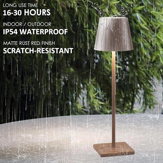 2 Packs LED Cordless Table Lamp, Rechargeable Battery Desk lamp 5000mAh Battery Operated Stepless Dimming Modern Portable Table Light for Restaurant/Table/Bedroom/Outdoor IP54 Waterproof (Rust Red)